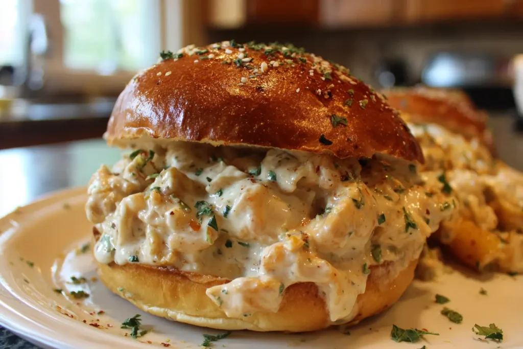 How to make Chicken Alfredo Sloppy Joes — key cooking step