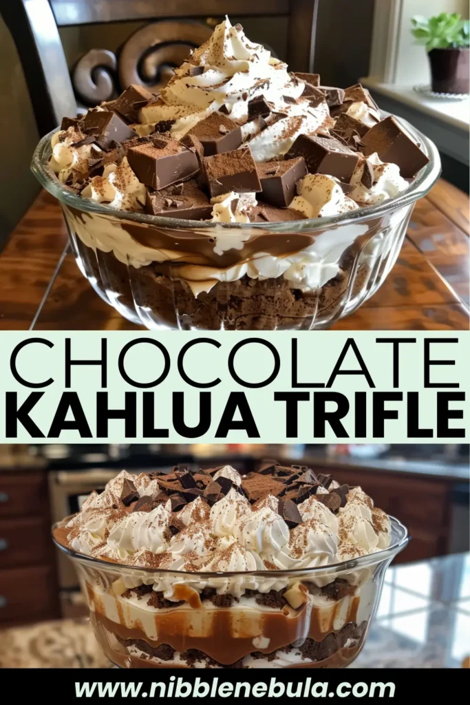 Easy homemade Chocolate Kahlua Trifle ready to serve