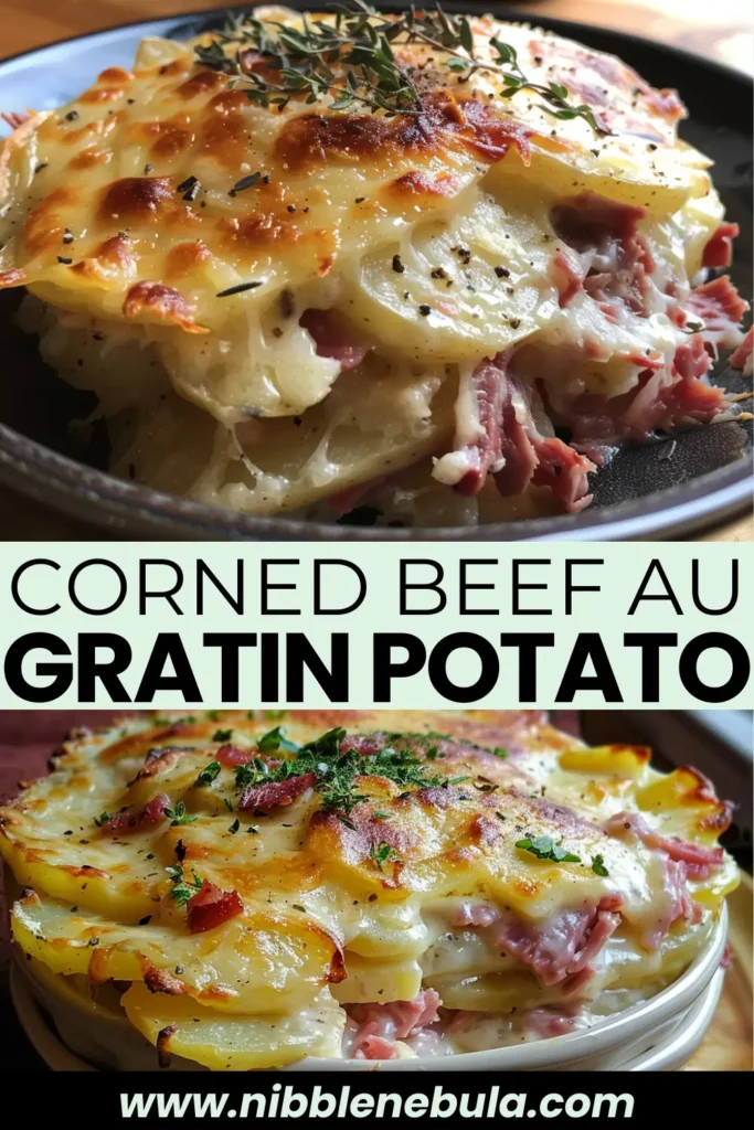 Corned Beef Au Gratin Potato finished dish for recipe card