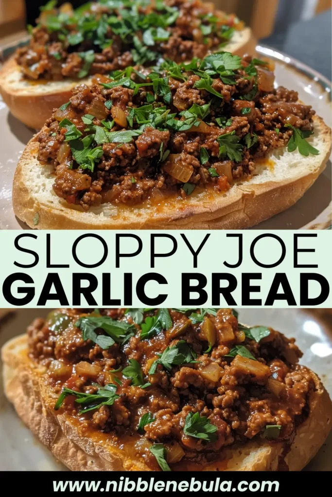 Easy homemade Sloppy Joe Garlic Bread ready to serve