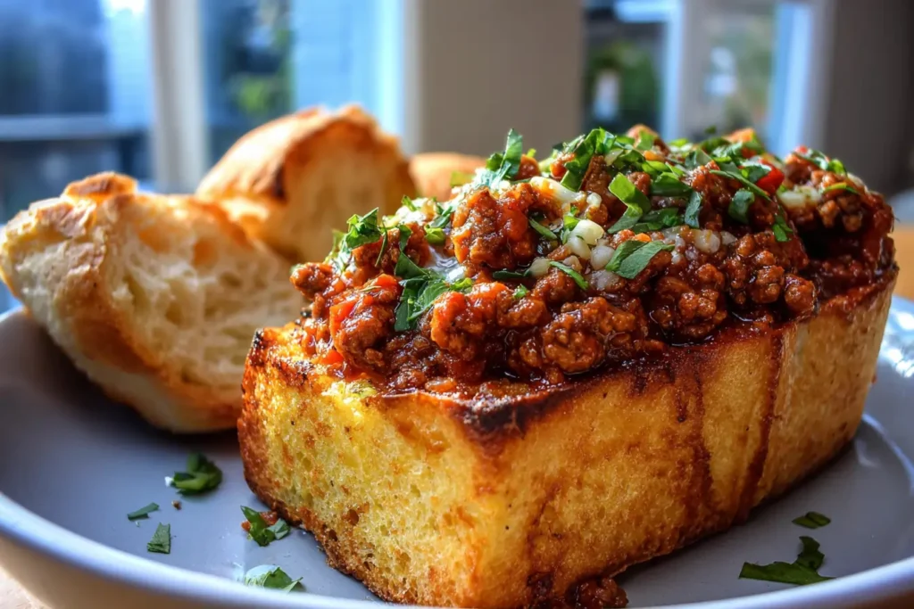 How to make Sloppy Joe Garlic Bread — key cooking step
