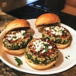 Spinach Feta Turkey Burgers finished dish for recipe card