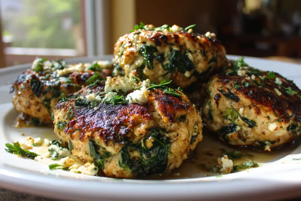 How to make Spinach Feta Turkey Burgers — key cooking step