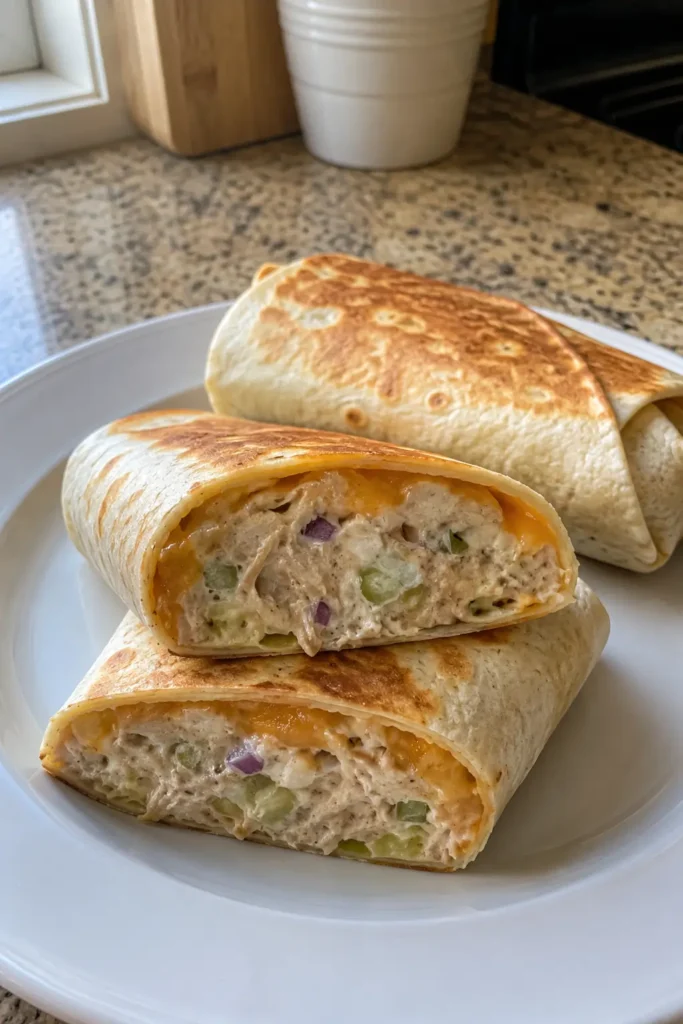 Easy Tuna Melt Wrap with a crisp tortilla and melted cheddar
