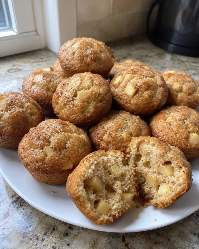 Apple Cinnamon Muffins with golden tops, soft apple pieces, and a moist cinnamon crumb