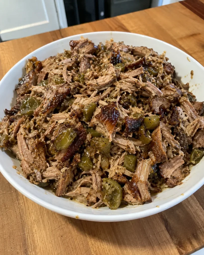 Tender Slow Cooker Hatch Green Chili Pork Carnitas Recipe with juicy shredded pork, roasted green chile, and crisp edges