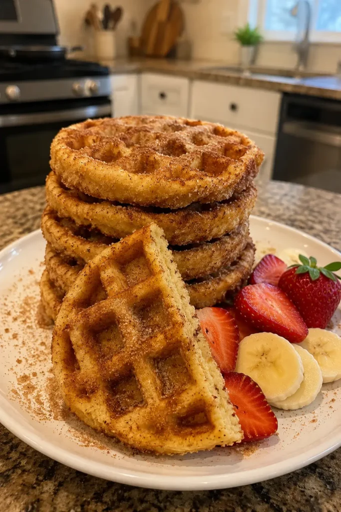 Tall stack of Churoffles for an easy cinnamon-sugar breakfast