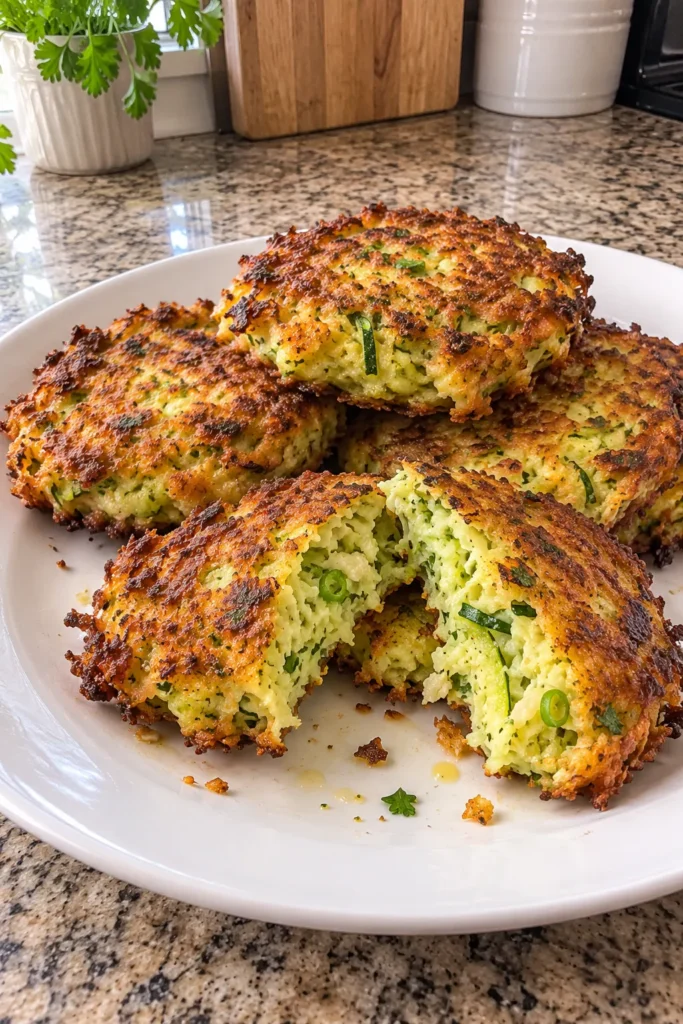Crispy Zucchini Fritters with golden crusts and soft zucchini centers