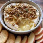 Baked Brie with Honey Walnuts showing the warm creamy center and toasted walnut topping