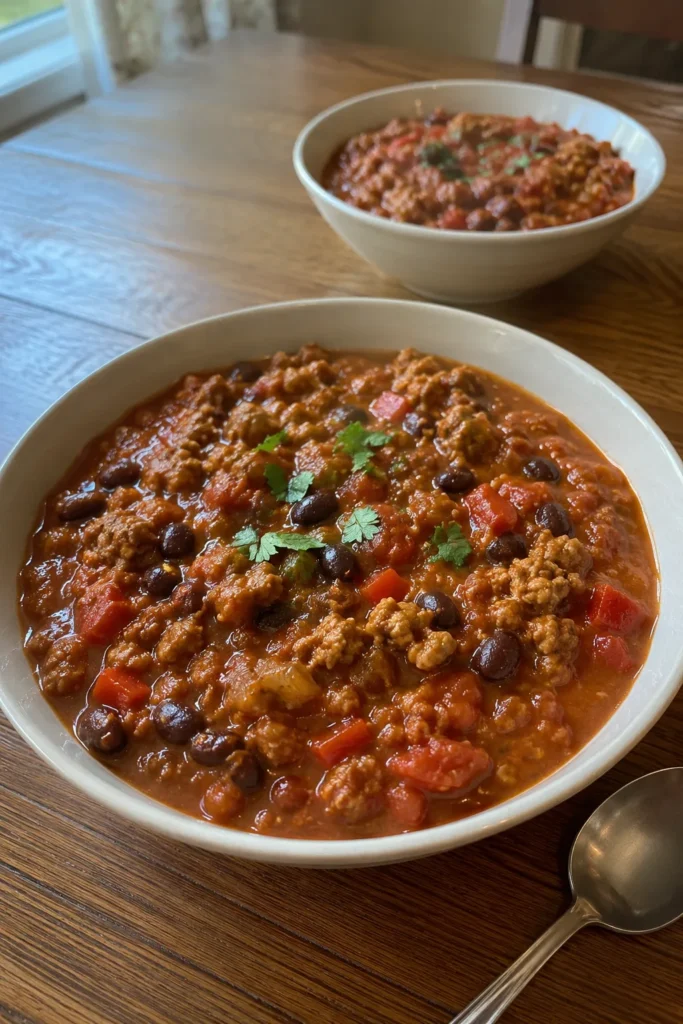 Easy Turkey Pumpkin Chili served as a hearty one-pot fall dinner