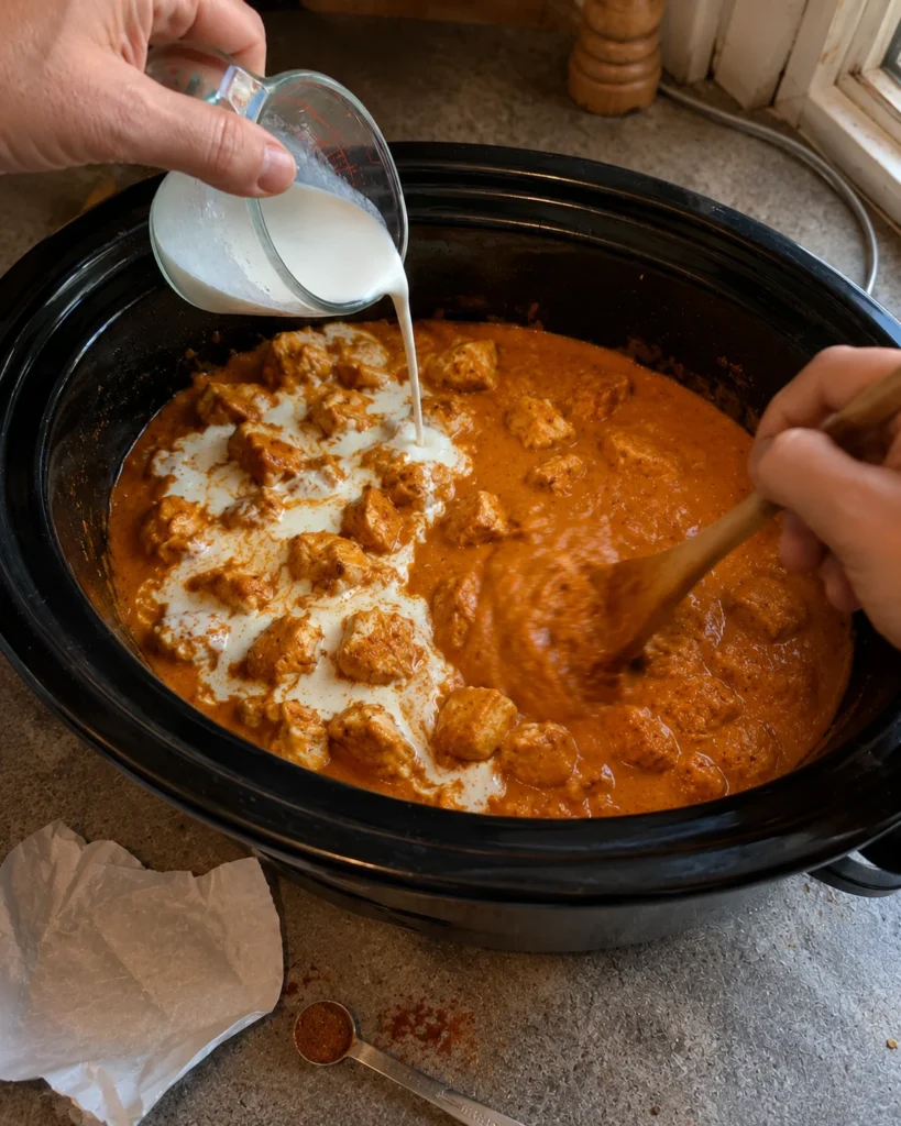 Adding heavy cream to Crockpot Butter Chicken after cooking