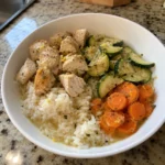 Lemon chicken with soft rice, zucchini, and carrots for Gentle GLP-1 Dinners