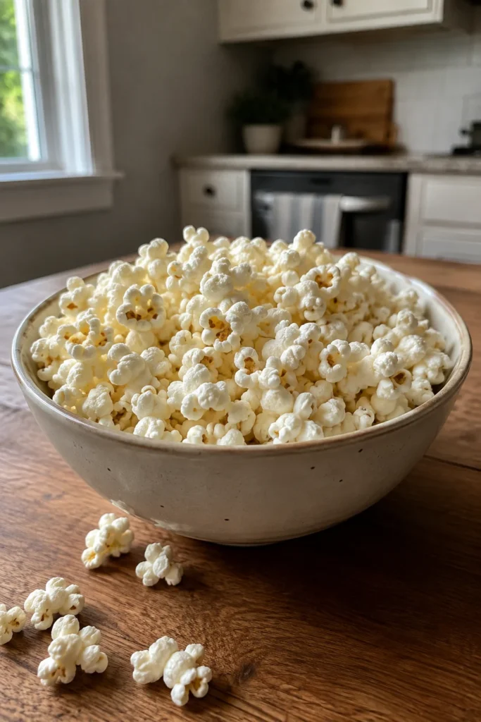 Low Calorie Sea Salt Popcorn in a large bowl for an easy homemade snack
