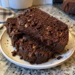 Chocolate Pumpkin Bread slices stacked on a plate
