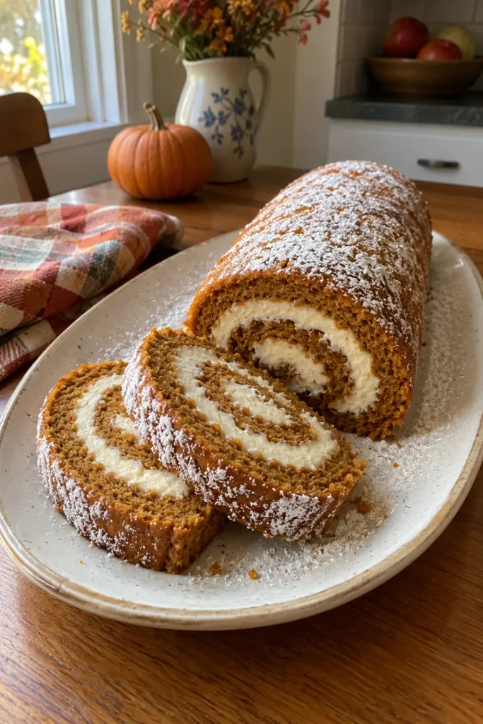 Classic Pumpkin Spice Cake Roll for a fall dessert table