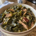 Bowl of homemade Slow Cooker Collard Greens with smoked turkey