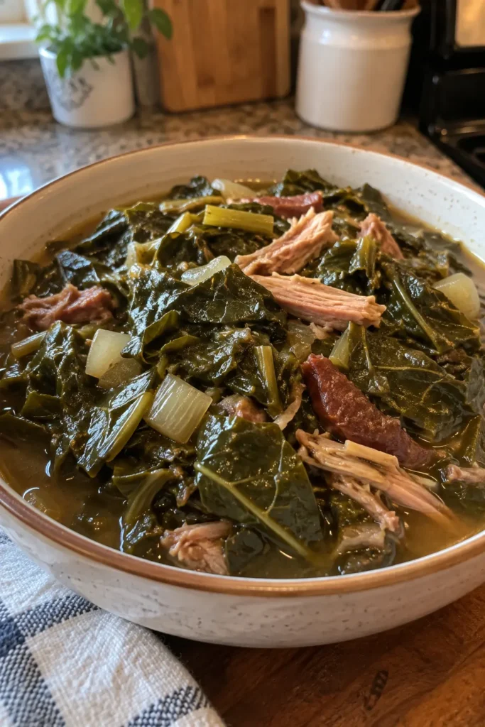 Southern Slow Cooker Collard Greens with smoked turkey